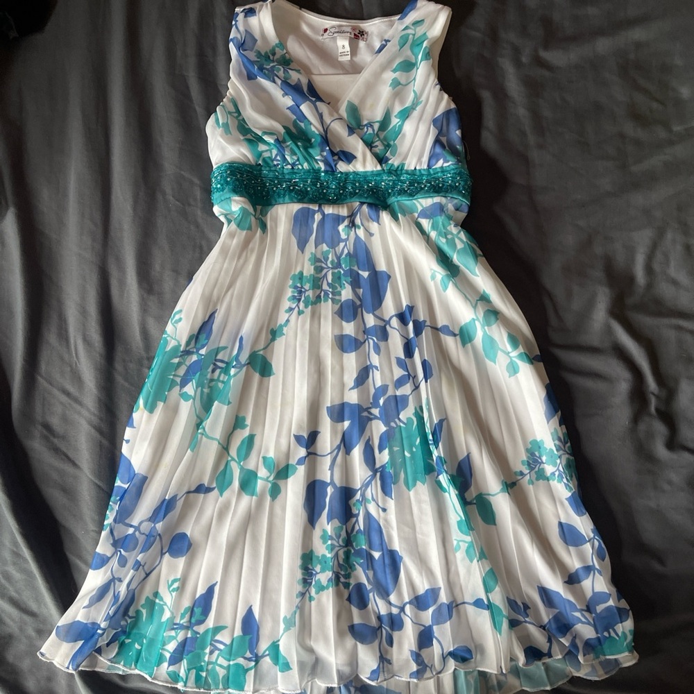 Vintage Speechless Floral Sleeveless Kids Dress - Blue and White